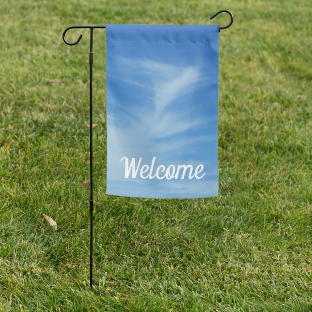 Blue Sky with White Clouds Abstract Nature Photo Garden Flag (In SItu)