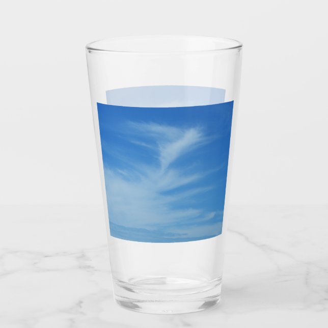 Blue Sky with White Clouds Abstract Nature Photo Glass (Front)