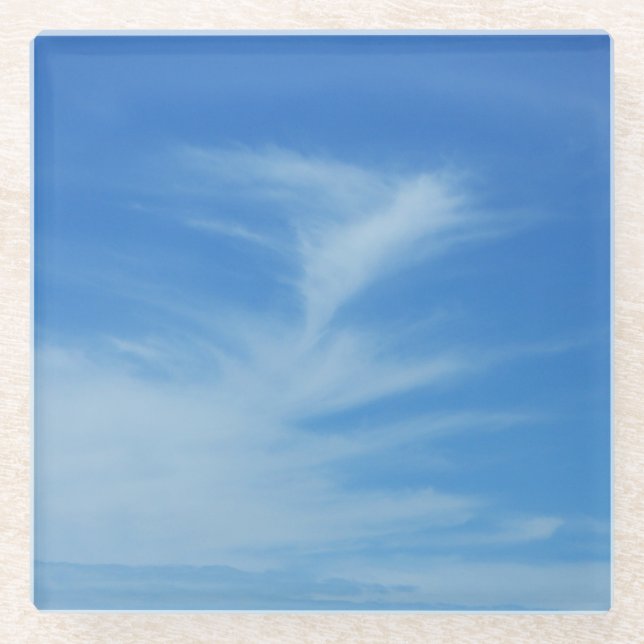 Blue Sky with White Clouds Abstract Nature Photo Glass Coaster (Front)