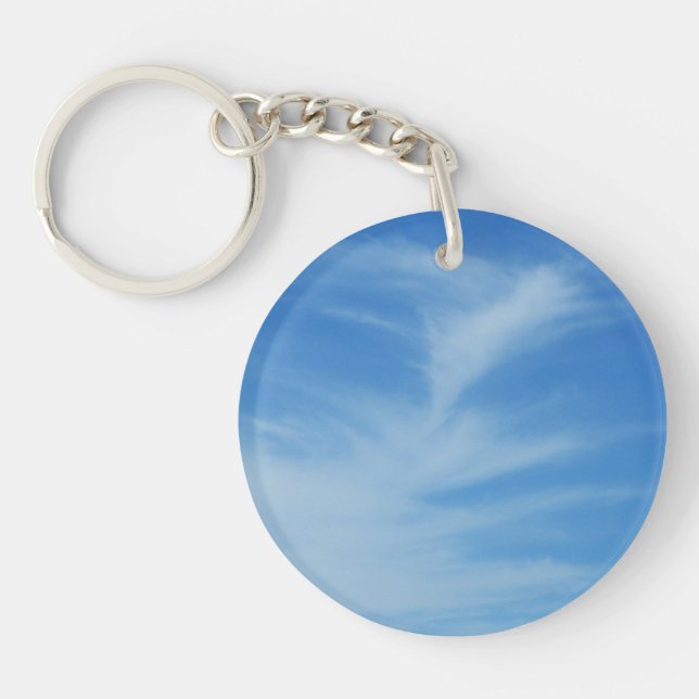 Blue Sky with White Clouds Abstract Nature Photo Keychain (Front)