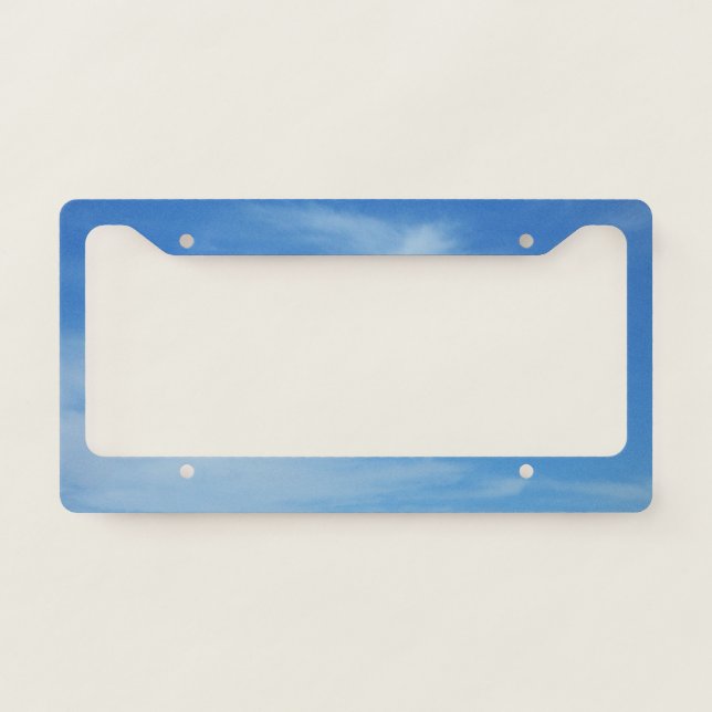 Blue Sky with White Clouds Abstract Nature Photo License Plate Frame (Front)
