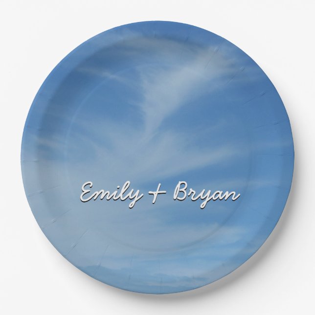 Blue Sky with White Clouds Abstract Nature Photo Paper Plates (Front)