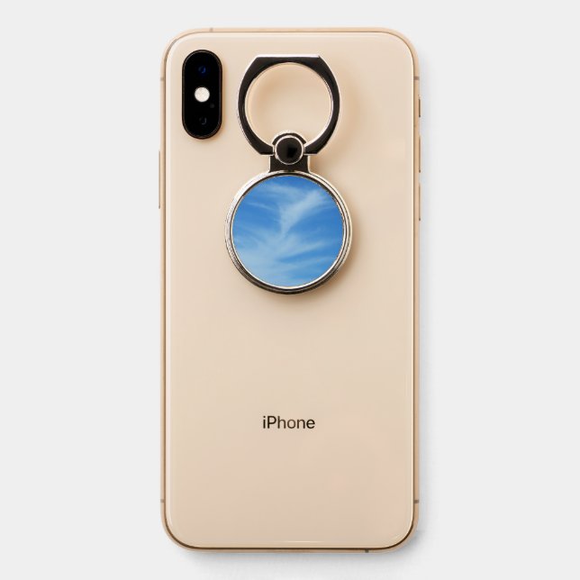 Blue Sky with White Clouds Abstract Nature Photo Phone Ring Stand (On Phone)