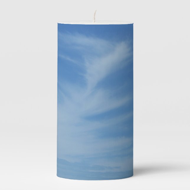 Blue Sky with White Clouds Abstract Nature Photo Pillar Candle (Front)