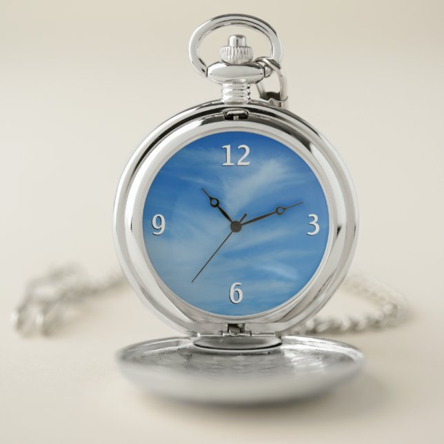 Blue Sky with White Clouds Abstract Nature Photo Pocket Watch (Inside)
