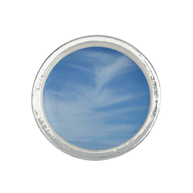 Blue Sky with White Clouds Abstract Nature Photo Ring (Front)