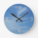 Blue Sky with White Clouds Abstract Nature Photo Round Clock