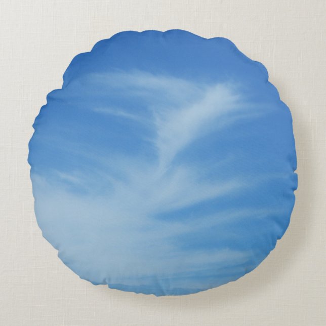 Blue Sky with White Clouds Abstract Nature Photo Round Pillow (Front)