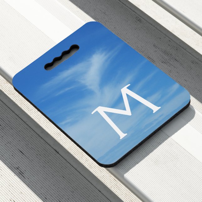 Blue Sky with White Clouds Abstract Nature Photo Seat Cushion (In Situ)
