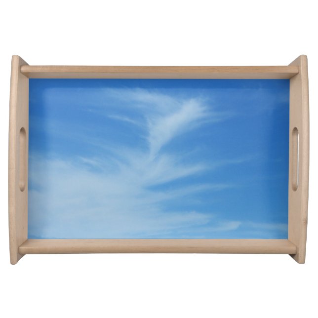 Blue Sky with White Clouds Abstract Nature Photo Serving Tray (Front)