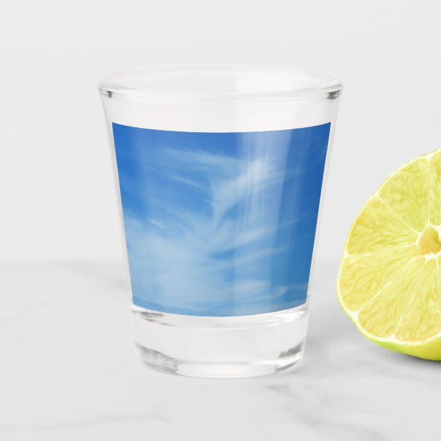 Blue Sky with White Clouds Abstract Nature Photo Shot Glass (Front)