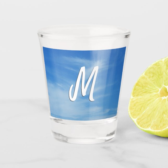 Blue Sky with White Clouds Abstract Nature Photo Shot Glass (Front)