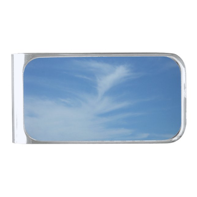 Blue Sky with White Clouds Abstract Nature Photo Silver Finish Money Clip (Front)