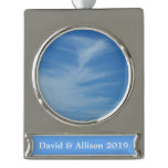 Blue Sky with White Clouds Abstract Nature Photo Silver Plated Banner Ornament