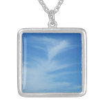 Blue Sky with White Clouds Abstract Nature Photo Silver Plated Necklace