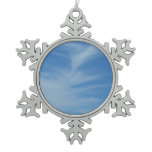 Blue Sky with White Clouds Abstract Nature Photo Snowflake Pewter Christmas Ornament