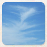 Blue Sky with White Clouds Abstract Nature Photo Square Paper Coaster