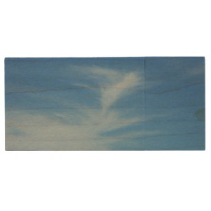 Blue Sky with White Clouds Abstract Nature Photo Wood Flash Drive