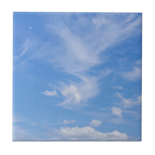 Blue Sky With Wispy Clouds Ceramic Tile