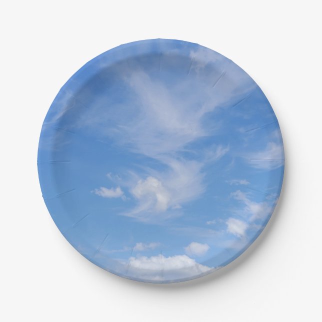 Blue Sky With Wispy Clouds Paper Plates (Front)
