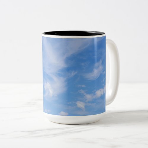 Blue Sky With Wispy Clouds Two_Tone Coffee Mug