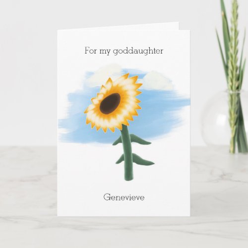 Blue Sky Yellow Sunflower Goddaughter Birthday Card