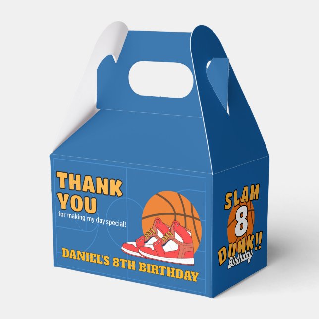 Blue Slam Dunk Basketball Birthday Party Kids Favor Boxes (Front Side)