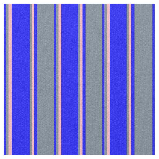 Blue, Slate Gray & Light Pink Stripes Fabric (Close Up)