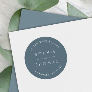 Blue Slate Wedding Return Address Classic Round Sticker