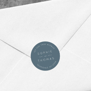 Blue Slate Wedding Return Address Modern Classic Round Sticker