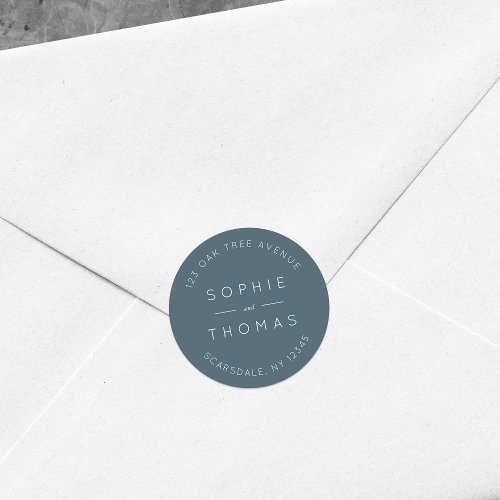 Blue Slate Wedding Return Address Modern Classic Round Sticker