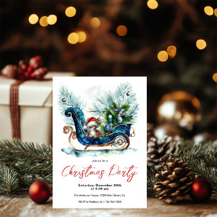 Blue Sled Baby Reindeer Invitation