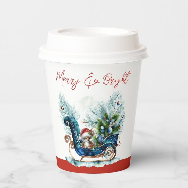 Blue Sled Baby Reindeer Paper Cups (Front)