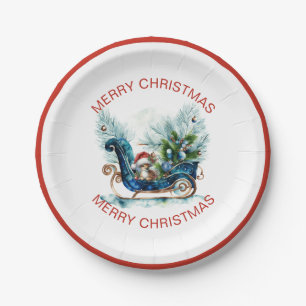 Blue Sled Baby Reindeer Paper Plates