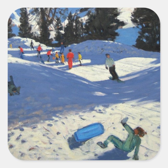 Blue Sledge Belle Plagne Square Sticker (Front)