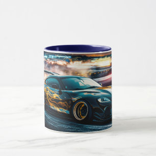 Blue Sleek Drifting Sports Car Automotive Mug