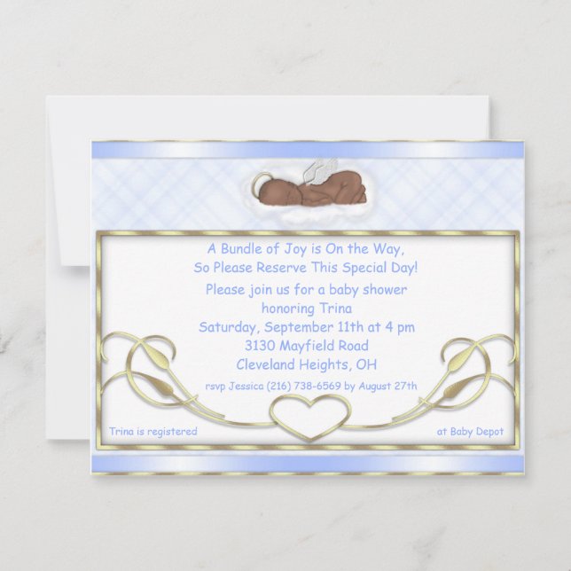 Blue Sleeping Angel Baby Shower Invitations (Front)