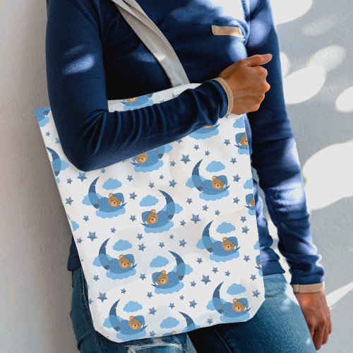 Blue Sleeping Baby Bear On Moon Clouds  Stars Crossbody Bag