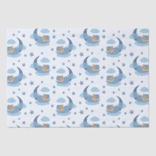 Blue Sleeping Baby Bear On Moon Clouds & Stars Tissue Paper