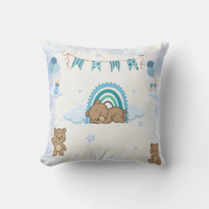 Blue Sleeping Teddy Bear Nursery Throw Pillow