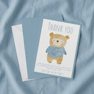 Blue sleepy Bear Baby Shower Cute thank you  Card