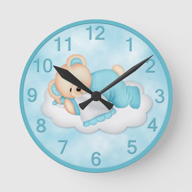 Blue Sleepy Bear Clock (Front)