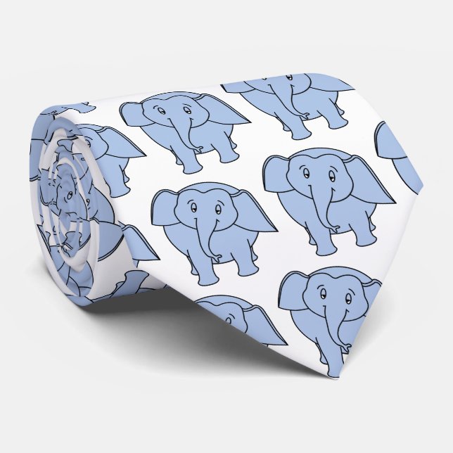 Blue Sleepy Elephant Pattern Neck Tie (Rolled)