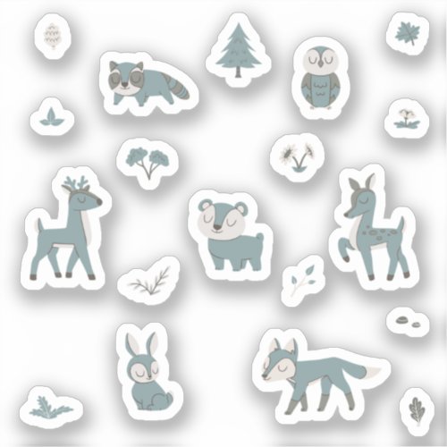 Blue Sleepy Little Woodland Critters Sticker