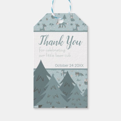 Blue Sleepy Little Woodland Critters Thank You Gift Tags