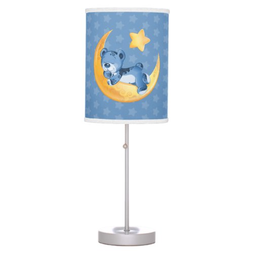 Blue Sleepy Teddy on Moon Table Lamp