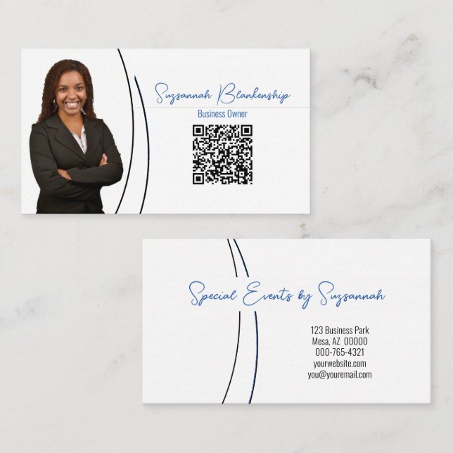 Blue Sliver of Faux Glitter Photo QR Professional  Business Card (Front/Back)