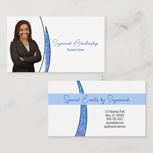Blue Sliver of Faux Glitter Professional Photo  Business Card (Front/Back)