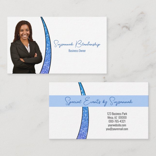 Blue Sliver of Faux Glitter Professional Photo  Business Card (Front/Back)