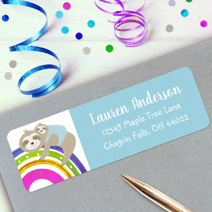 Blue Sloths Rainbow Kawaii Boy Baby Shower Address Label